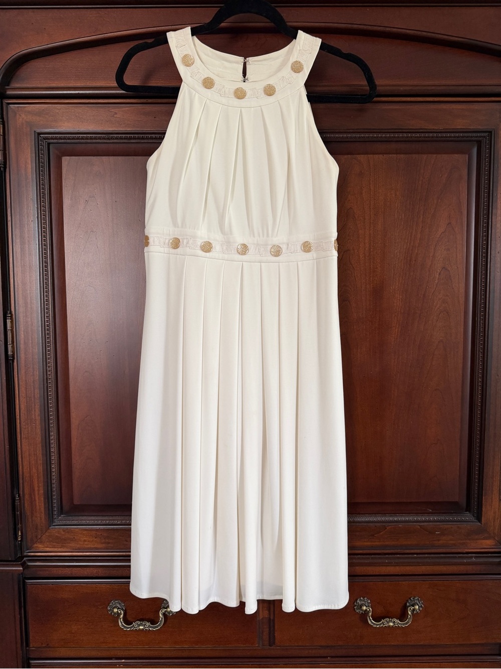 Suzi Chin Cream Dress with Gold Button Accents
